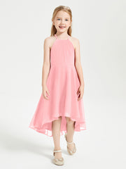 Junior Robes de Demoiselle d'Honneur Longueur de Mollet avec Jupe Asymétrique Flamant