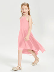 Junior Robes de Demoiselle d'Honneur Longueur de Mollet avec Jupe Asymétrique Flamant