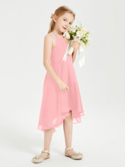 Junior Robes de Demoiselle d'Honneur Longueur de Mollet avec Jupe Asymétrique Flamant