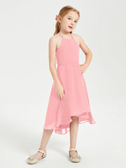 Junior Robes de Demoiselle d'Honneur Longueur de Mollet avec Jupe Asymétrique Flamant