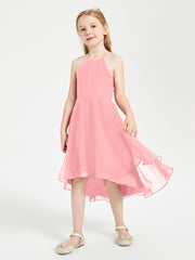 Junior Robes de Demoiselle d'Honneur Longueur de Mollet avec Jupe Asymétrique Flamant