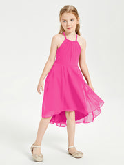 Junior Robes de Demoiselle d'Honneur Longueur de Mollet avec Jupe Asymétrique Fuchsia