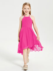 Junior Robes de Demoiselle d'Honneur Longueur de Mollet avec Jupe Asymétrique Fuchsia