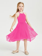 Junior Robes de Demoiselle d'Honneur Longueur de Mollet avec Jupe Asymétrique Fuchsia