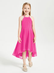 Junior Robes de Demoiselle d'Honneur Longueur de Mollet avec Jupe Asymétrique Fuchsia