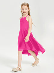 Junior Robes de Demoiselle d'Honneur Longueur de Mollet avec Jupe Asymétrique Fuchsia