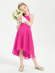 Junior Robes de Demoiselle d'Honneur Longueur de Mollet avec Jupe Asymétrique Fuchsia