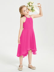 Junior Robes de Demoiselle d'Honneur Longueur de Mollet avec Jupe Asymétrique Fuchsia