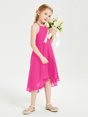 Junior Robes de Demoiselle d'Honneur Longueur de Mollet avec Jupe Asymétrique Fuchsia
