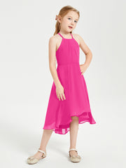Junior Robes de Demoiselle d'Honneur Longueur de Mollet avec Jupe Asymétrique Fuchsia