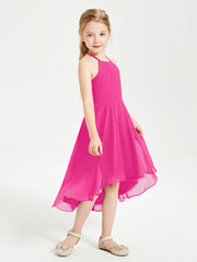 Junior Robes de Demoiselle d'Honneur Longueur de Mollet avec Jupe Asymétrique Fuchsia