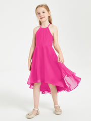 Junior Robes de Demoiselle d'Honneur Longueur de Mollet avec Jupe Asymétrique Fuchsia
