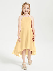 Junior Robes de Demoiselle d'Honneur Longueur de Mollet avec Jupe Asymétrique Or