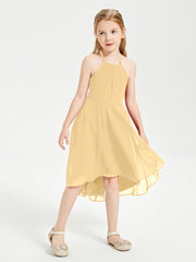 Junior Robes de Demoiselle d'Honneur Longueur de Mollet avec Jupe Asymétrique Or
