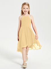 Junior Robes de Demoiselle d'Honneur Longueur de Mollet avec Jupe Asymétrique Or
