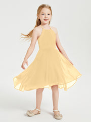 Junior Robes de Demoiselle d'Honneur Longueur de Mollet avec Jupe Asymétrique Or