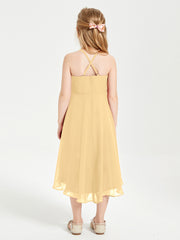 Junior Robes de Demoiselle d'Honneur Longueur de Mollet avec Jupe Asymétrique Or