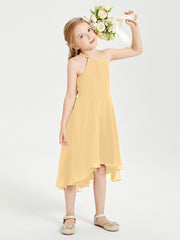 Junior Robes de Demoiselle d'Honneur Longueur de Mollet avec Jupe Asymétrique Or