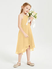 Junior Robes de Demoiselle d'Honneur Longueur de Mollet avec Jupe Asymétrique Or