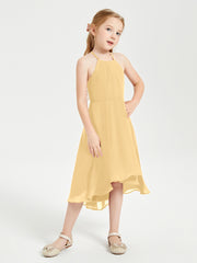 Junior Robes de Demoiselle d'Honneur Longueur de Mollet avec Jupe Asymétrique Or