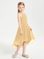 Junior Robes de Demoiselle d'Honneur Longueur de Mollet avec Jupe Asymétrique Or