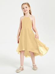 Junior Robes de Demoiselle d'Honneur Longueur de Mollet avec Jupe Asymétrique Or