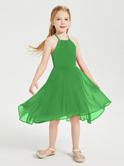 Junior Robes de Demoiselle d'Honneur Longueur de Mollet avec Jupe Asymétrique Vert