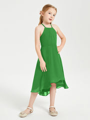Junior Robes de Demoiselle d'Honneur Longueur de Mollet avec Jupe Asymétrique Vert