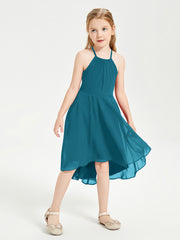 Junior Robes de Demoiselle d'Honneur Longueur de Mollet avec Jupe Asymétrique Bleu Encre