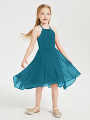 Junior Robes de Demoiselle d'Honneur Longueur de Mollet avec Jupe Asymétrique Bleu Encre