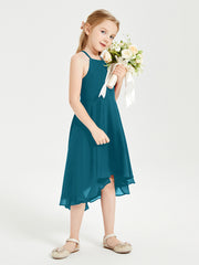 Junior Robes de Demoiselle d'Honneur Longueur de Mollet avec Jupe Asymétrique Bleu Encre