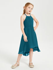 Junior Robes de Demoiselle d'Honneur Longueur de Mollet avec Jupe Asymétrique Bleu Encre
