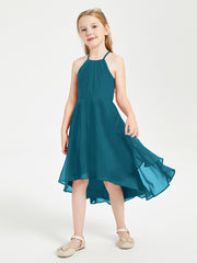 Junior Robes de Demoiselle d'Honneur Longueur de Mollet avec Jupe Asymétrique Bleu Encre