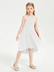 Junior Robes de Demoiselle d'Honneur Longueur de Mollet avec Jupe Asymétrique Ivoire