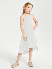 Junior Robes de Demoiselle d'Honneur Longueur de Mollet avec Jupe Asymétrique Ivoire