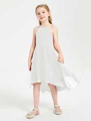 Junior Robes de Demoiselle d'Honneur Longueur de Mollet avec Jupe Asymétrique Ivoire
