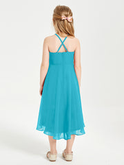 Junior Robes de Demoiselle d'Honneur Longueur de Mollet avec Jupe Asymétrique Jade