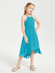 Junior Robes de Demoiselle d'Honneur Longueur de Mollet avec Jupe Asymétrique Jade
