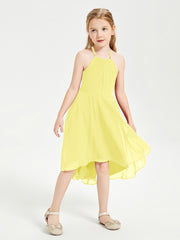 Junior Robes de Demoiselle d'Honneur Longueur de Mollet avec Jupe Asymétrique Citron