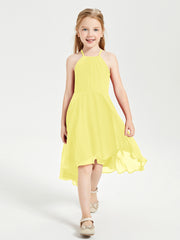 Junior Robes de Demoiselle d'Honneur Longueur de Mollet avec Jupe Asymétrique Citron