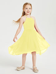 Junior Robes de Demoiselle d'Honneur Longueur de Mollet avec Jupe Asymétrique Citron