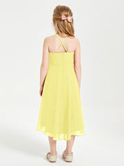 Junior Robes de Demoiselle d'Honneur Longueur de Mollet avec Jupe Asymétrique Citron