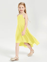 Junior Robes de Demoiselle d'Honneur Longueur de Mollet avec Jupe Asymétrique Citron