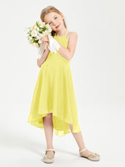 Junior Robes de Demoiselle d'Honneur Longueur de Mollet avec Jupe Asymétrique Citron