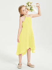 Junior Robes de Demoiselle d'Honneur Longueur de Mollet avec Jupe Asymétrique Citron
