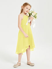 Junior Robes de Demoiselle d'Honneur Longueur de Mollet avec Jupe Asymétrique Citron