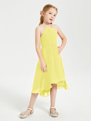 Junior Robes de Demoiselle d'Honneur Longueur de Mollet avec Jupe Asymétrique Citron