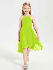Junior Robes de Demoiselle d'Honneur Longueur de Mollet avec Jupe Asymétrique Vert Citron
