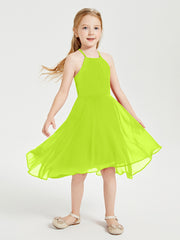 Junior Robes de Demoiselle d'Honneur Longueur de Mollet avec Jupe Asymétrique Vert Citron