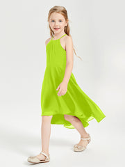 Junior Robes de Demoiselle d'Honneur Longueur de Mollet avec Jupe Asymétrique Vert Citron